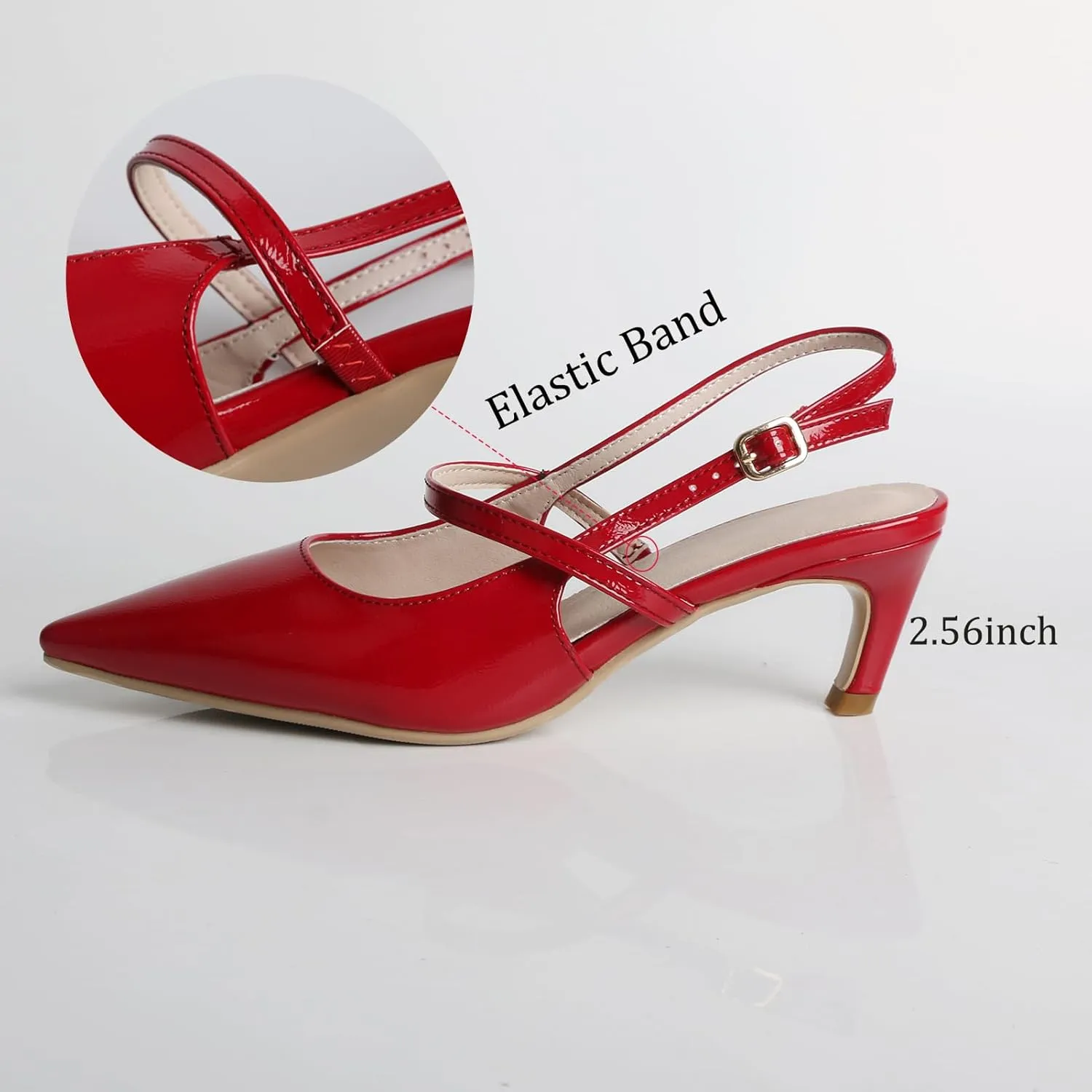 MEOTINA Slingback Heels for Women Kitten Heel Closed Pointed Toe Dressy Sandals Pumps for Wedding Party Casual Shoes