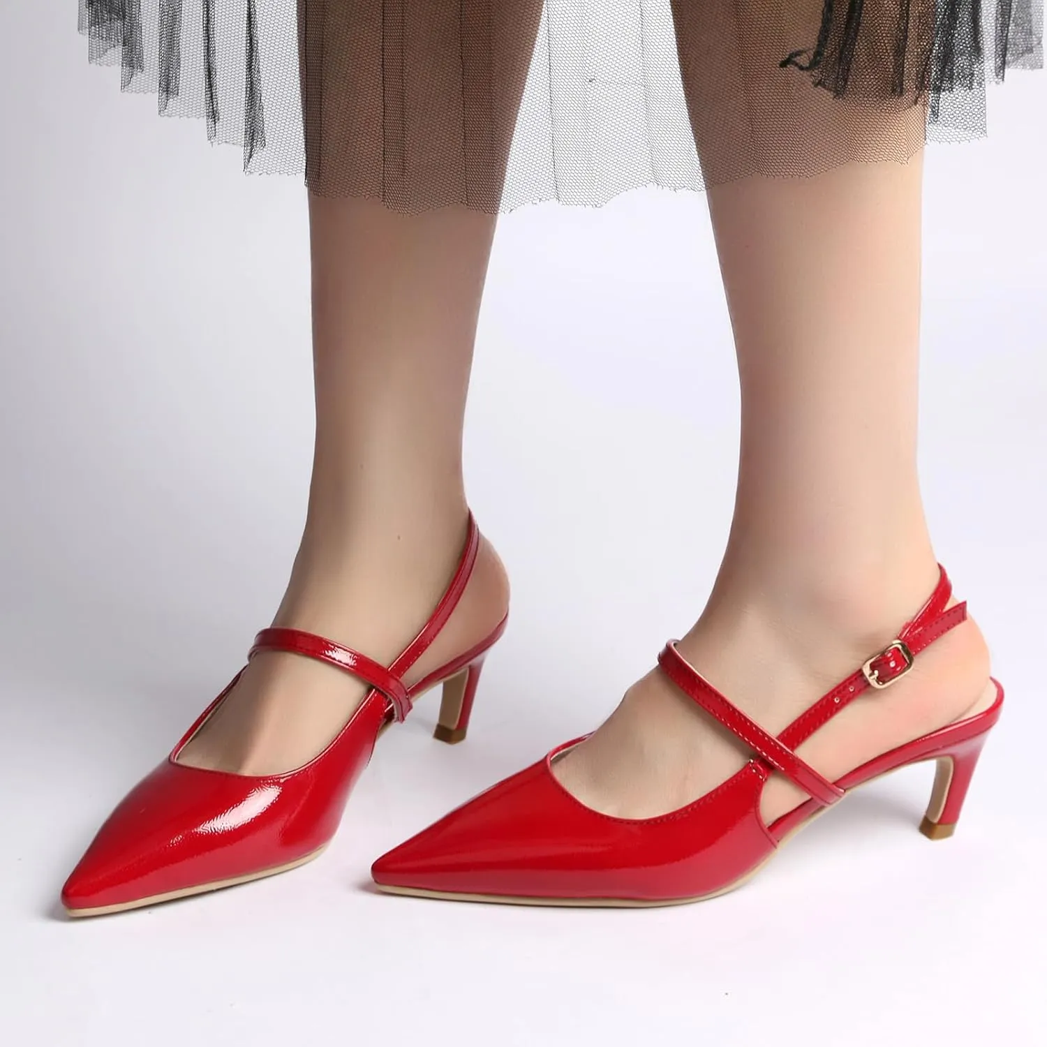 MEOTINA Slingback Heels for Women Kitten Heel Closed Pointed Toe Dressy Sandals Pumps for Wedding Party Casual Shoes
