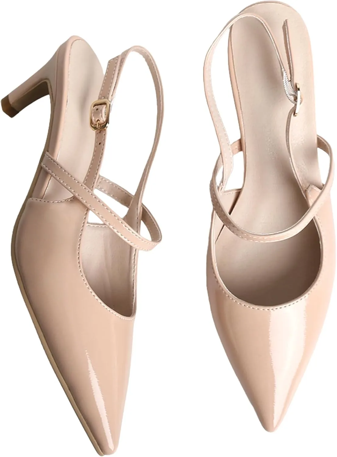 MEOTINA Slingback Heels for Women Kitten Heel Closed Pointed Toe Dressy Sandals Pumps for Wedding Party Casual Shoes