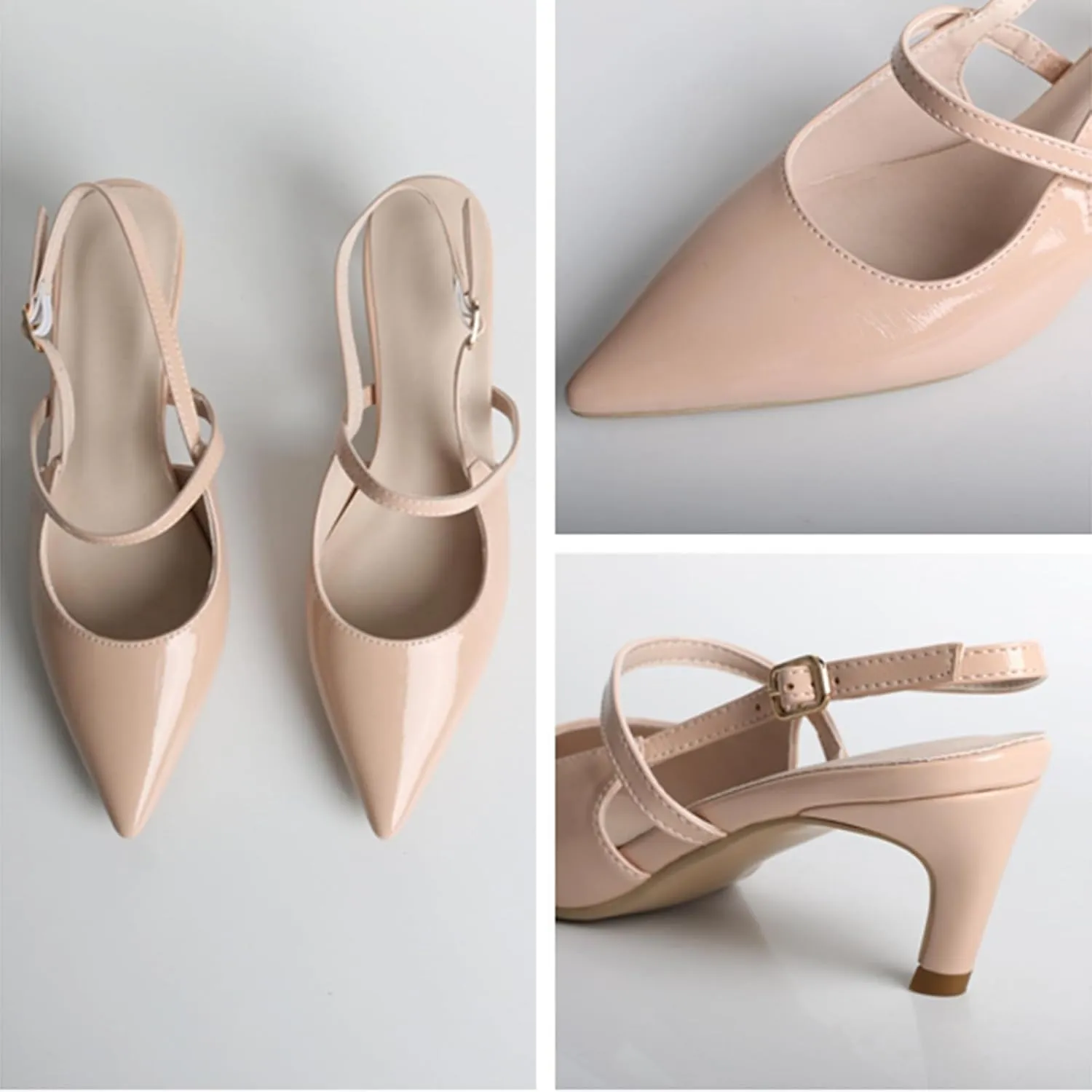 MEOTINA Slingback Heels for Women Kitten Heel Closed Pointed Toe Dressy Sandals Pumps for Wedding Party Casual Shoes