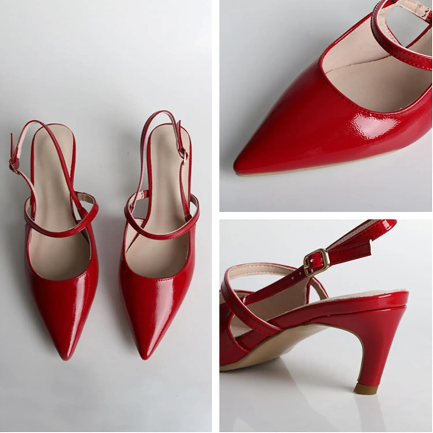 MEOTINA Slingback Heels for Women Kitten Heel Closed Pointed Toe Dressy Sandals Pumps for Wedding Party Casual Shoes