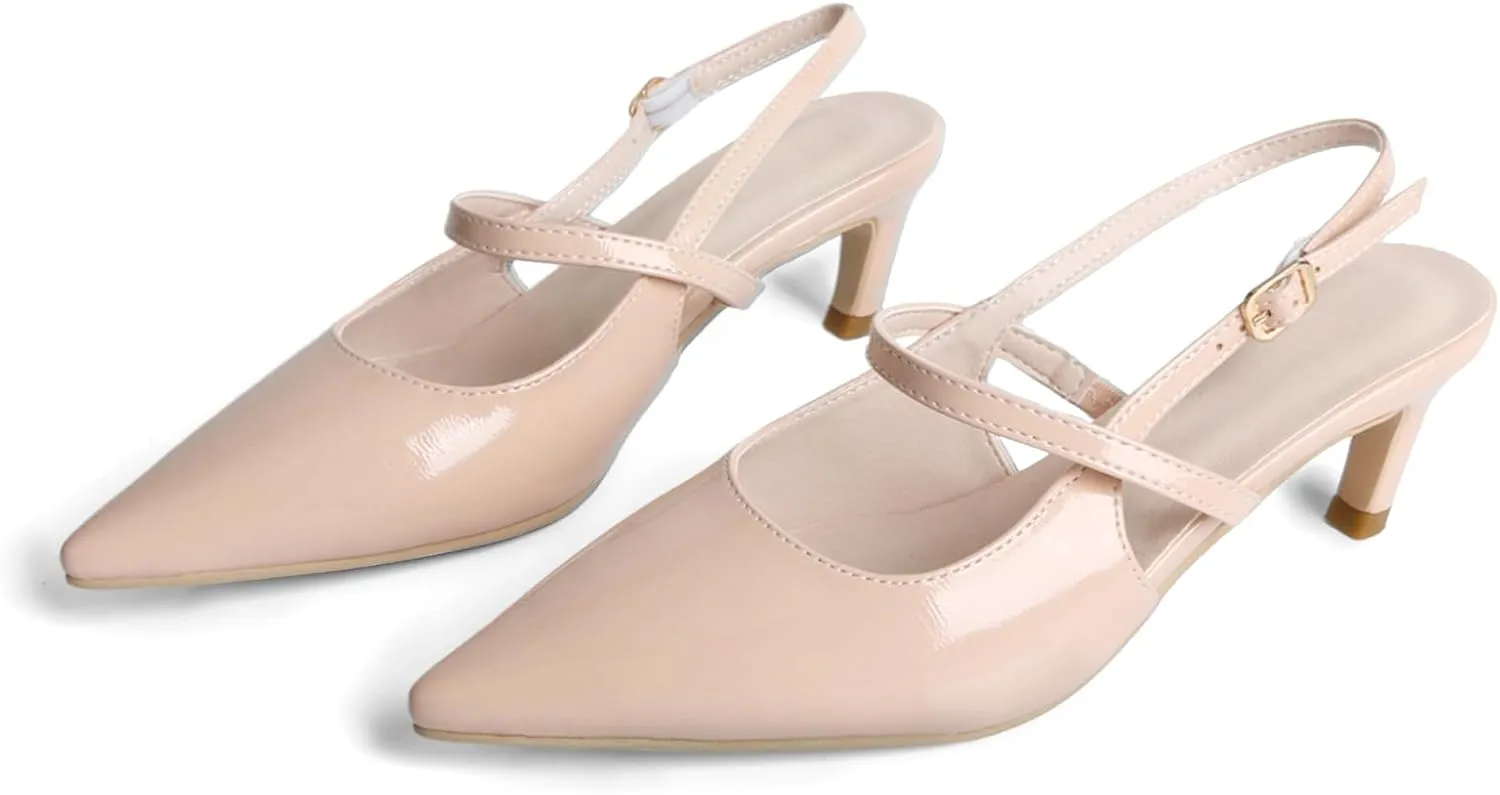 MEOTINA Slingback Heels for Women Kitten Heel Closed Pointed Toe Dressy Sandals Pumps for Wedding Party Casual Shoes