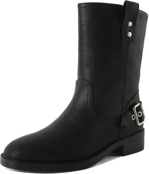 Mettesally Women Mid Calf Boots Chunky Low Heel Ankle Boots Riding Motorcycle Fall Boots 1.4 Inch