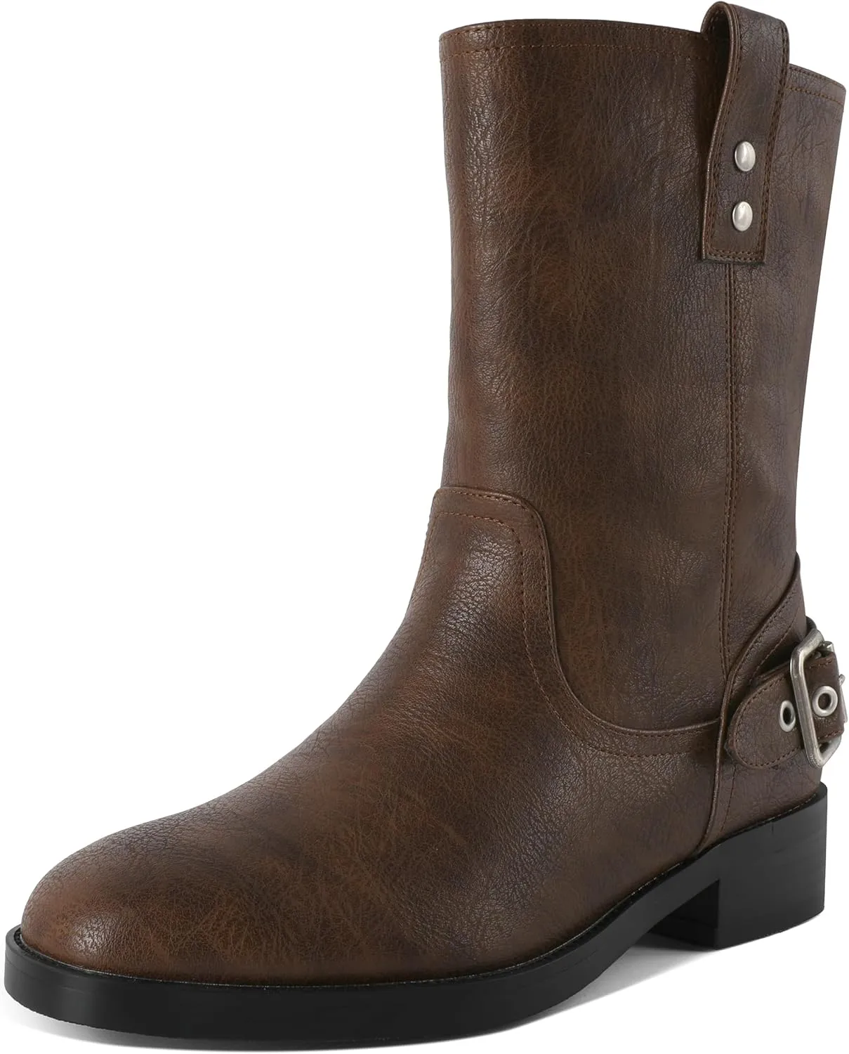 Mettesally Women Mid Calf Boots Chunky Low Heel Ankle Boots Riding Motorcycle Fall Boots 1.4 Inch