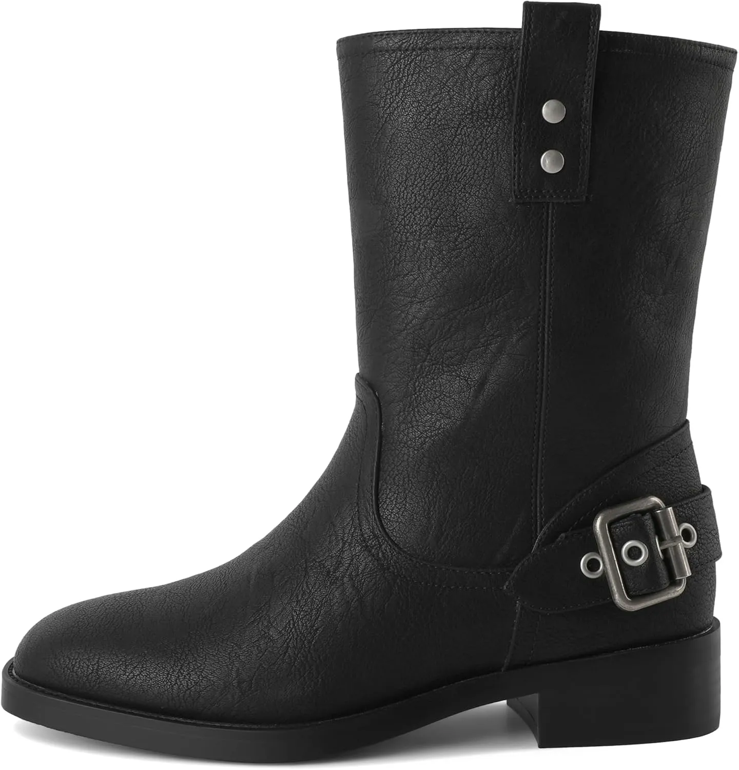 Mettesally Women Mid Calf Boots Chunky Low Heel Ankle Boots Riding Motorcycle Fall Boots 1.4 Inch
