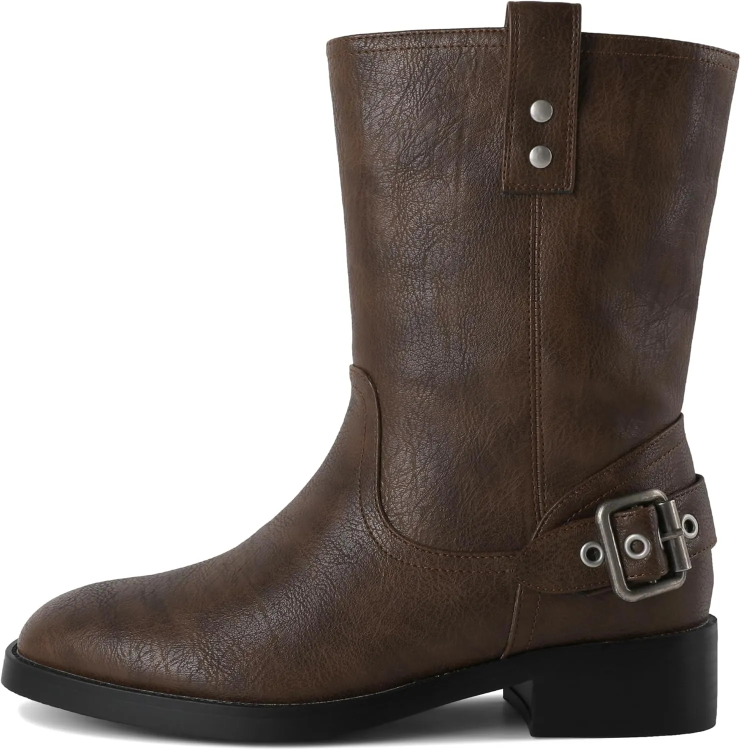 Mettesally Women Mid Calf Boots Chunky Low Heel Ankle Boots Riding Motorcycle Fall Boots 1.4 Inch