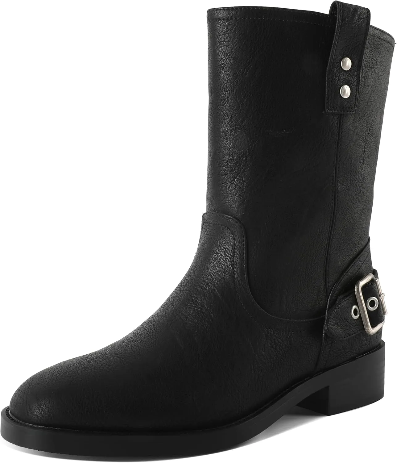 Mettesally Women Mid Calf Boots Chunky Low Heel Ankle Boots Riding Motorcycle Fall Boots 1.4 Inch