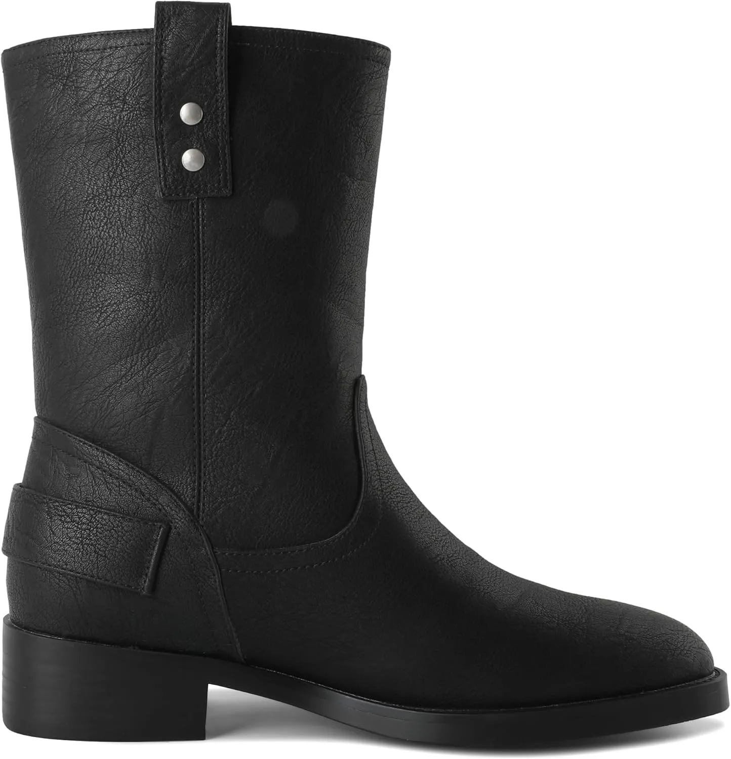 Mettesally Women Mid Calf Boots Chunky Low Heel Ankle Boots Riding Motorcycle Fall Boots 1.4 Inch