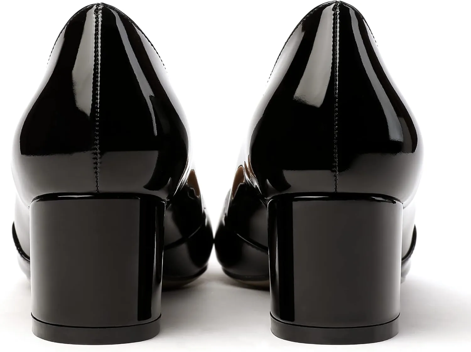 MODENCOCO Women's Block Round Toe Slip On Patent Chunky Low Heel Pumps Wedding Dress Shoes 2 Inch