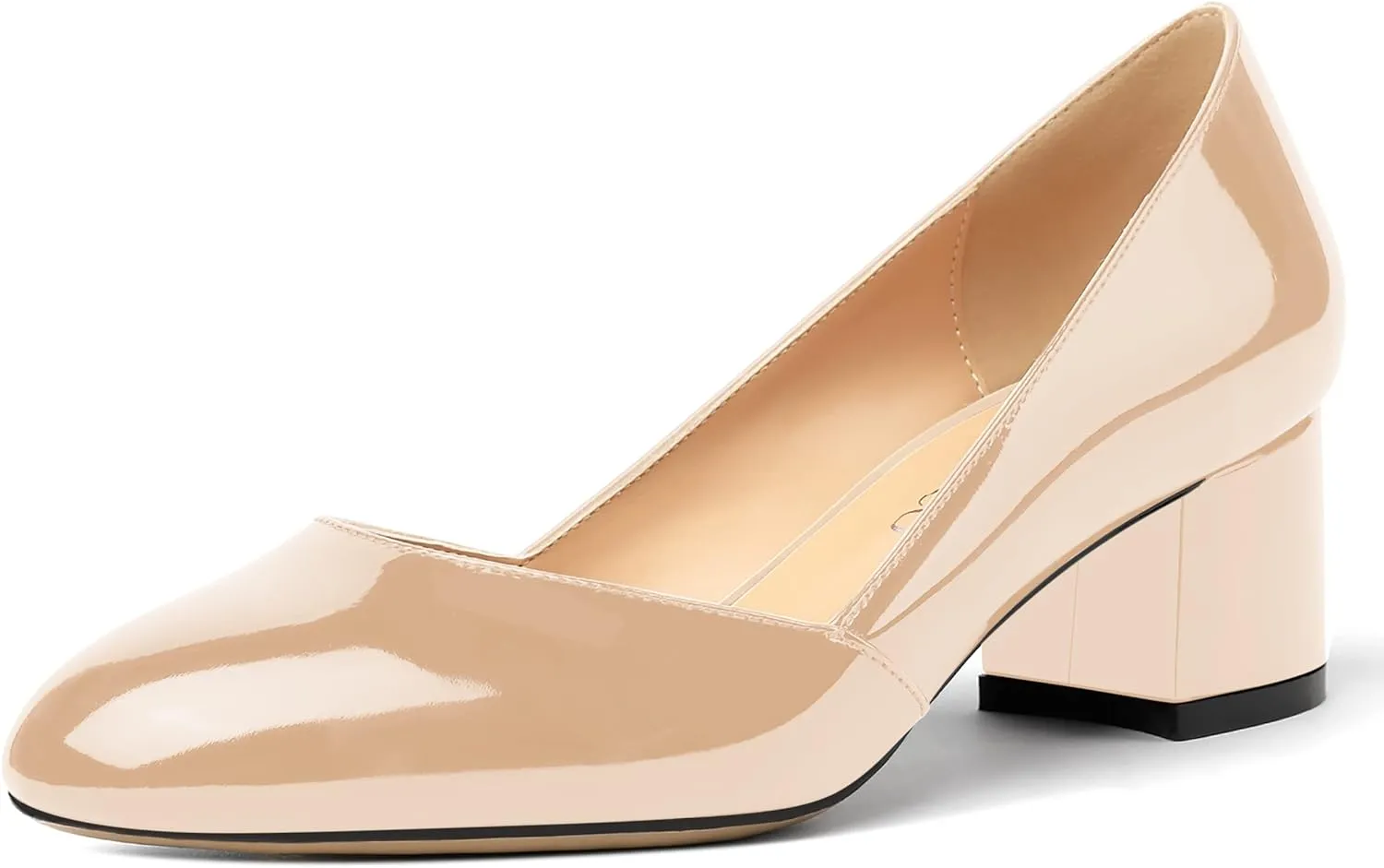 MODENCOCO Women's Block Round Toe Slip On Patent Chunky Low Heel Pumps Wedding Dress Shoes 2 Inch