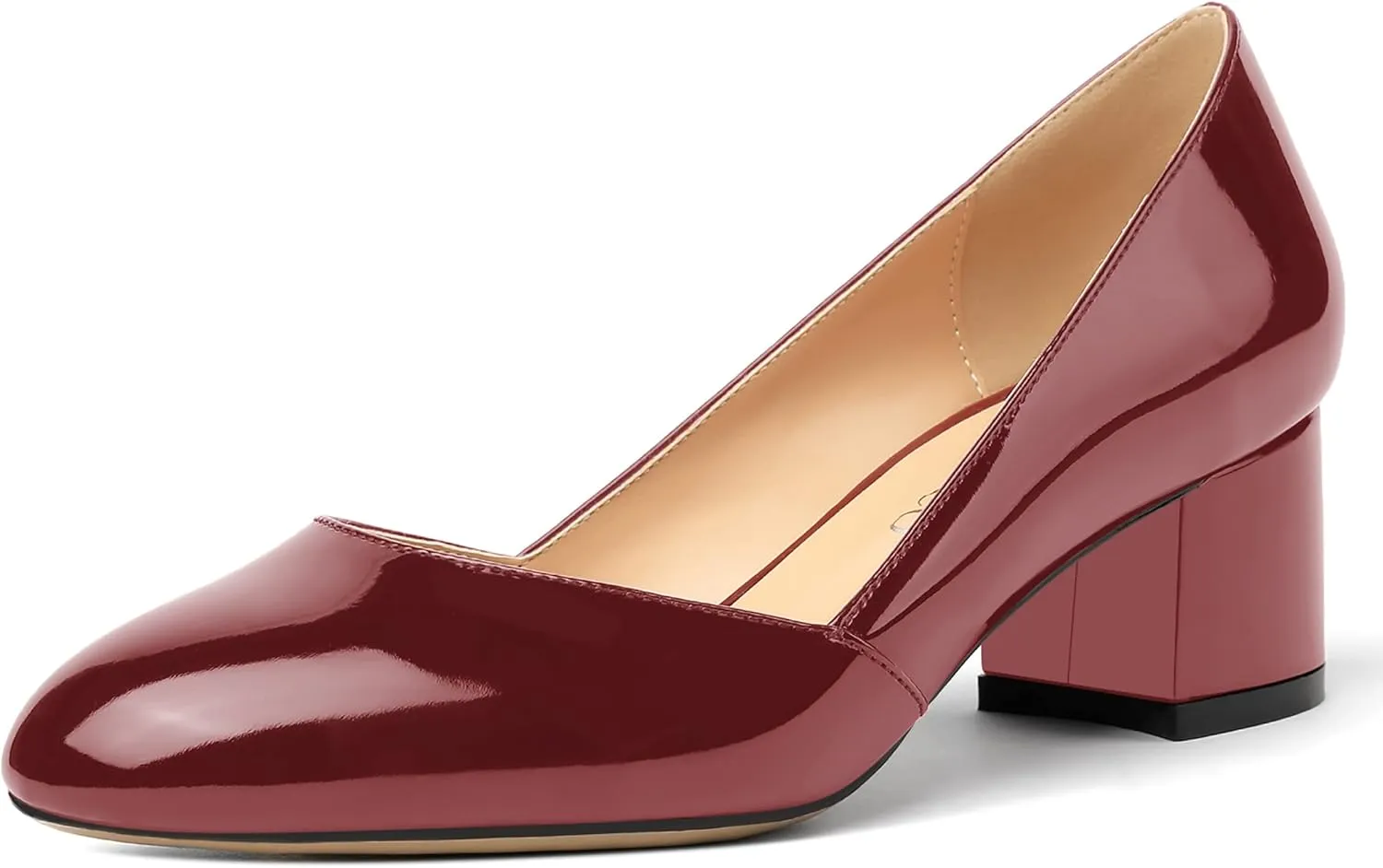 MODENCOCO Women's Block Round Toe Slip On Patent Chunky Low Heel Pumps Wedding Dress Shoes 2 Inch