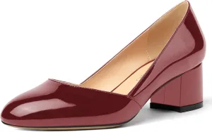 MODENCOCO Women's Block Round Toe Slip On Patent Chunky Low Heel Pumps Wedding Dress Shoes 2 Inch