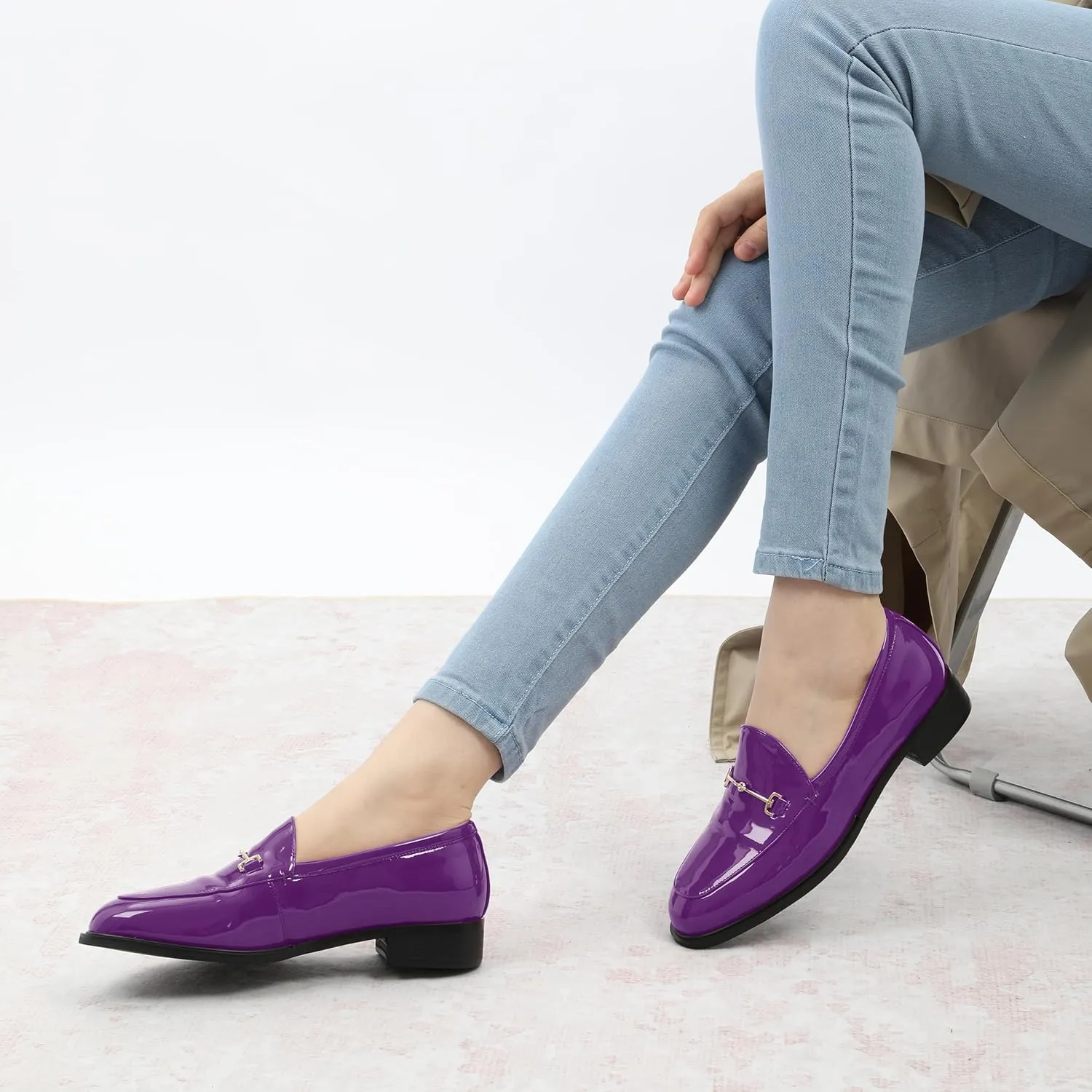 MODENCOCO Womens Loafers Shoes Platform Chunky Low Heel Penny Loafer Comfortable Patent Slip On Work Office Business Casual Fall Dress Shoes Size 12.5