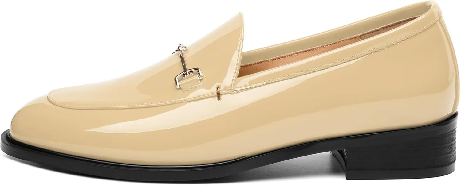 MODENCOCO Womens Loafers Shoes Platform Chunky Low Heel Penny Loafer Comfortable Patent Slip On Work Office Business Casual Fall Dress Shoes Size 12.5