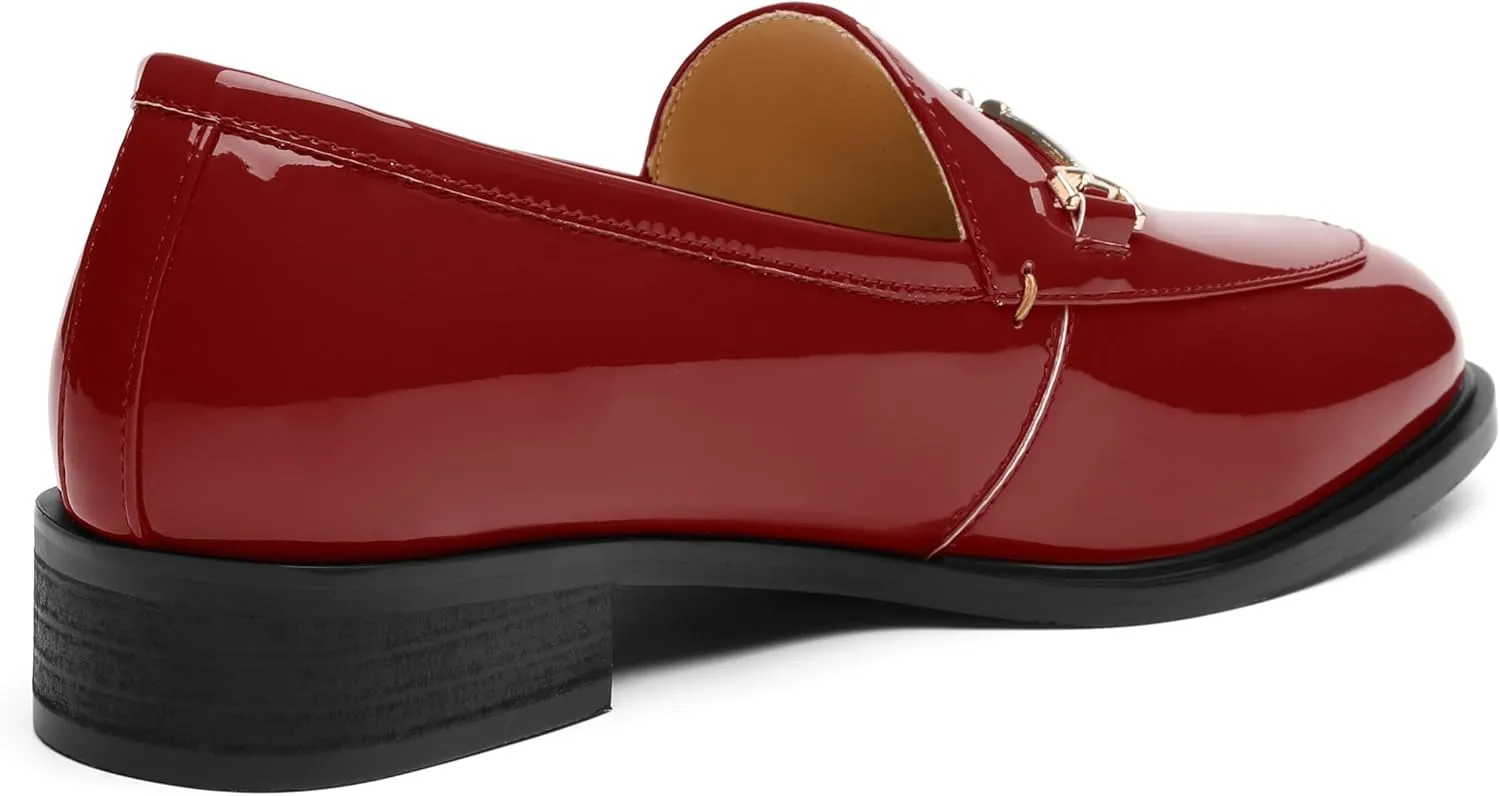 MODENCOCO Womens Loafers Shoes Platform Chunky Low Heel Penny Loafer Comfortable Patent Slip On Work Office Business Casual Fall Dress Shoes Size 12.5