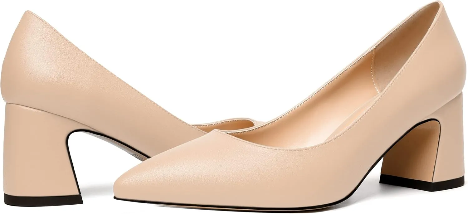 MODENCOCO Womens Office Slip On Comfortable Pointed Toe Casual Matte Chunky Low Heel Pumps Dress Shoes 2.5 Inch