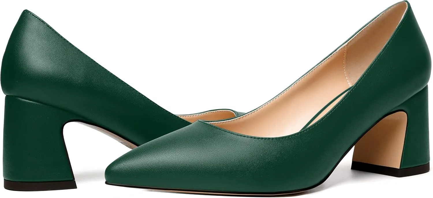 MODENCOCO Womens Office Slip On Comfortable Pointed Toe Casual Matte Chunky Low Heel Pumps Dress Shoes 2.5 Inch