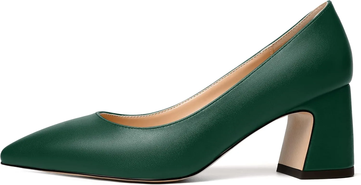 MODENCOCO Womens Office Slip On Comfortable Pointed Toe Casual Matte Chunky Low Heel Pumps Dress Shoes 2.5 Inch