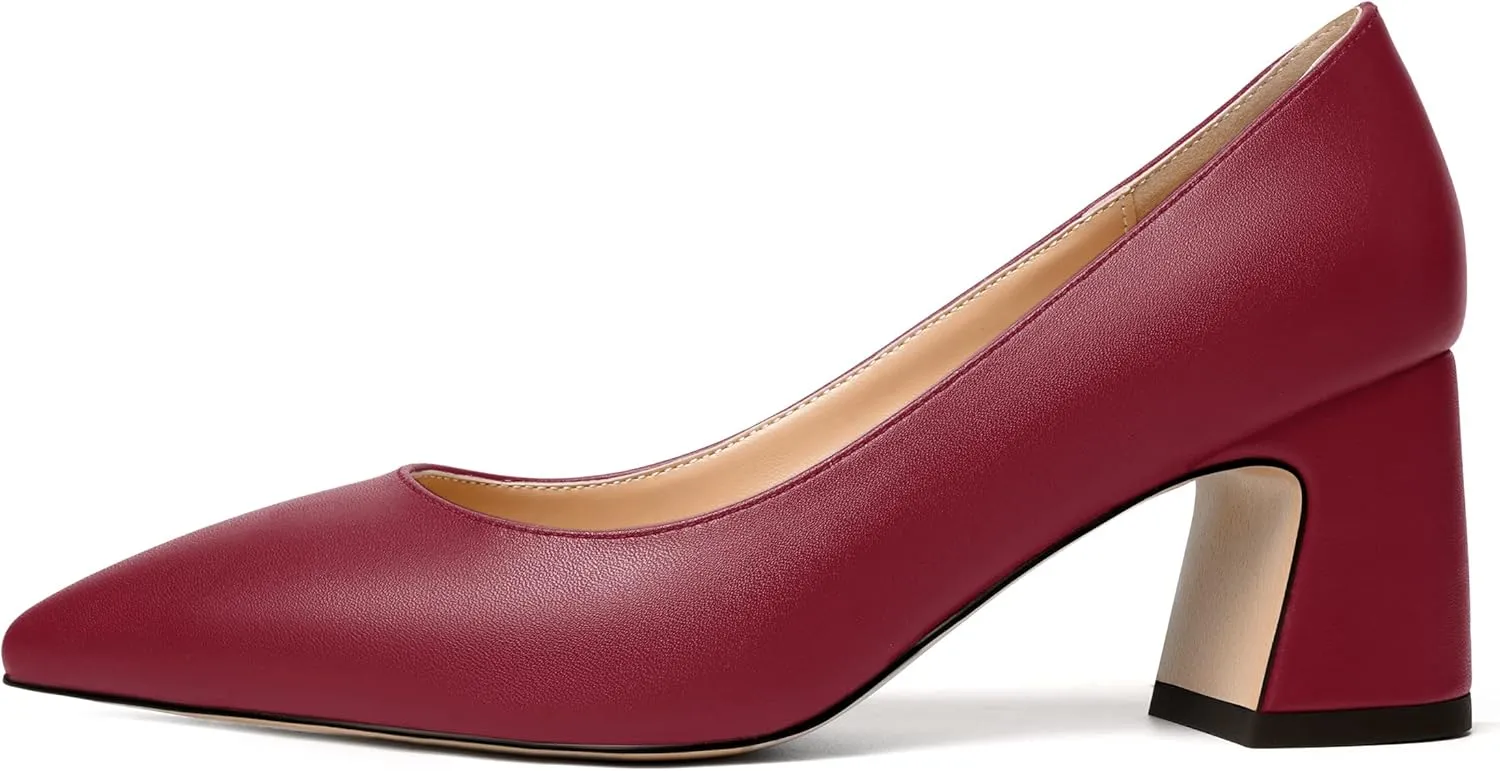 MODENCOCO Womens Office Slip On Comfortable Pointed Toe Casual Matte Chunky Low Heel Pumps Dress Shoes 2.5 Inch