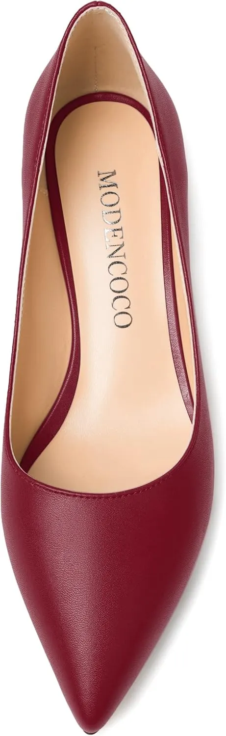 MODENCOCO Womens Office Slip On Comfortable Pointed Toe Casual Matte Chunky Low Heel Pumps Dress Shoes 2.5 Inch