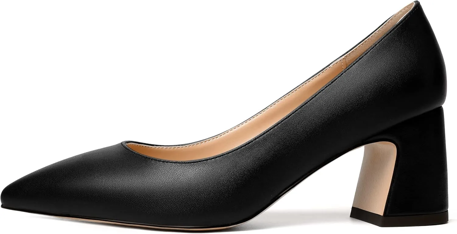 MODENCOCO Womens Office Slip On Comfortable Pointed Toe Casual Matte Chunky Low Heel Pumps Dress Shoes 2.5 Inch
