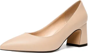 MODENCOCO Womens Office Slip On Comfortable Pointed Toe Casual Matte Chunky Low Heel Pumps Dress Shoes 2.5 Inch