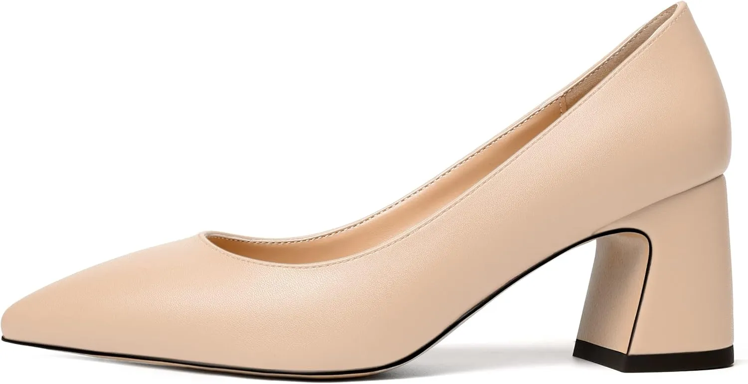 MODENCOCO Womens Office Slip On Comfortable Pointed Toe Casual Matte Chunky Low Heel Pumps Dress Shoes 2.5 Inch