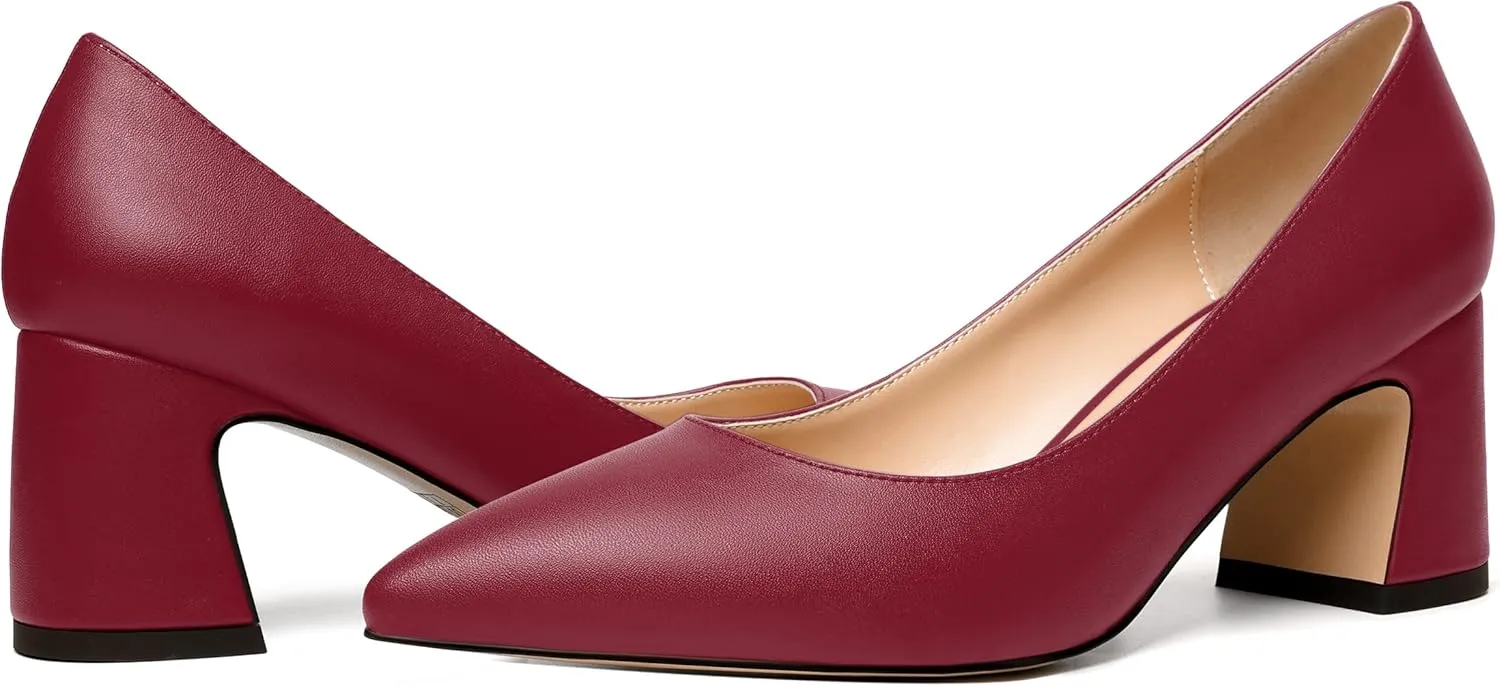 MODENCOCO Womens Office Slip On Comfortable Pointed Toe Casual Matte Chunky Low Heel Pumps Dress Shoes 2.5 Inch