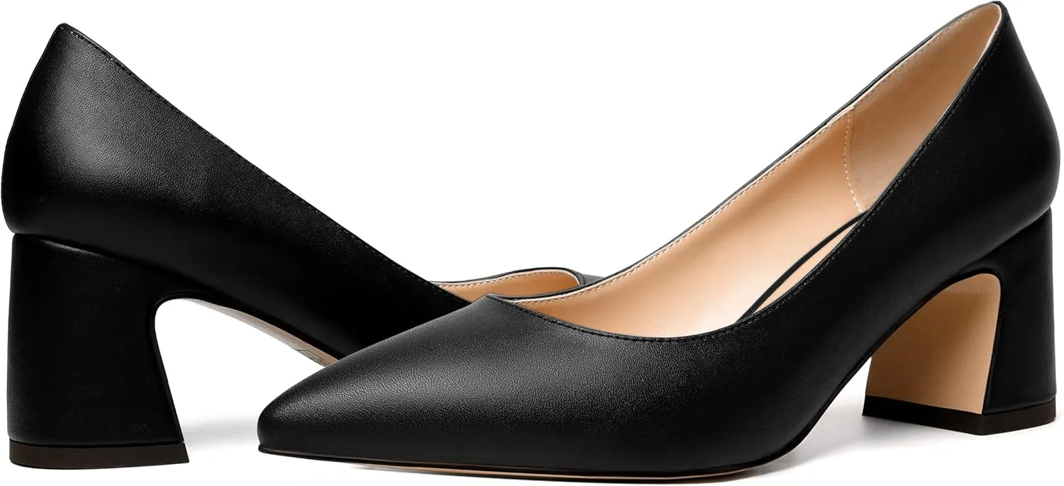 MODENCOCO Womens Office Slip On Comfortable Pointed Toe Casual Matte Chunky Low Heel Pumps Dress Shoes 2.5 Inch