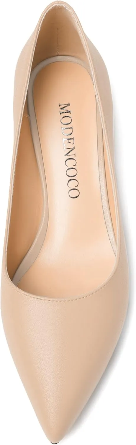 MODENCOCO Womens Office Slip On Comfortable Pointed Toe Casual Matte Chunky Low Heel Pumps Dress Shoes 2.5 Inch