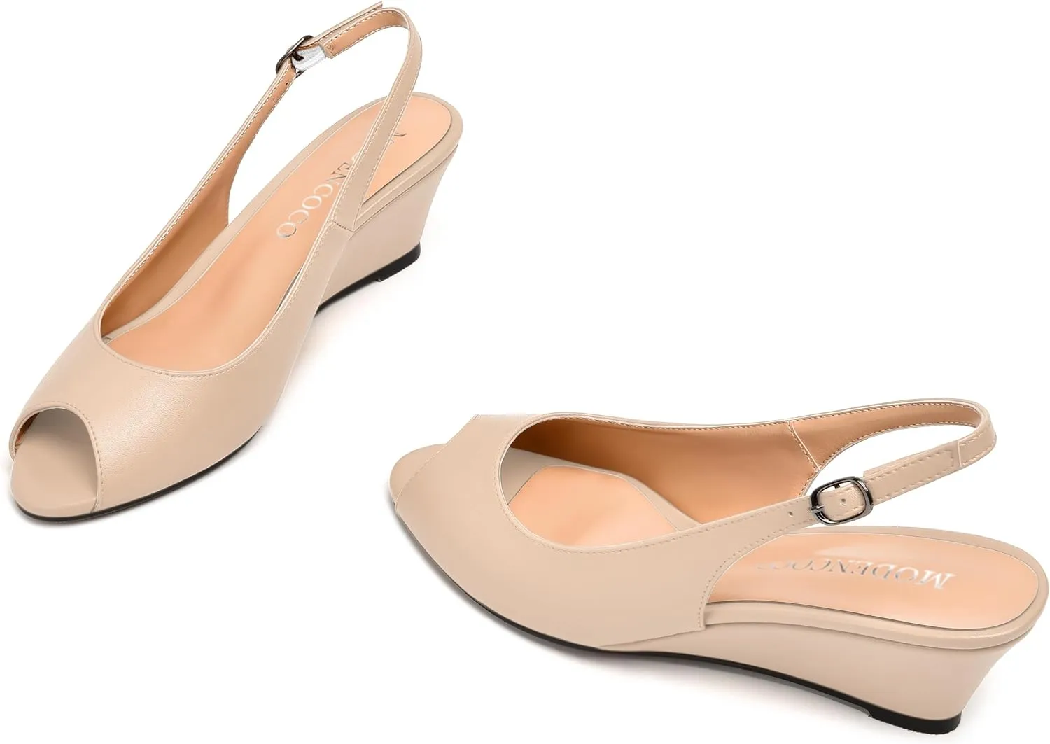 MODENCOCO Womens Slingback Comfortable Buckle Bridal Matte Dress Peep Toe Wedge Low Heel Pumps Shoes 2 Inch
