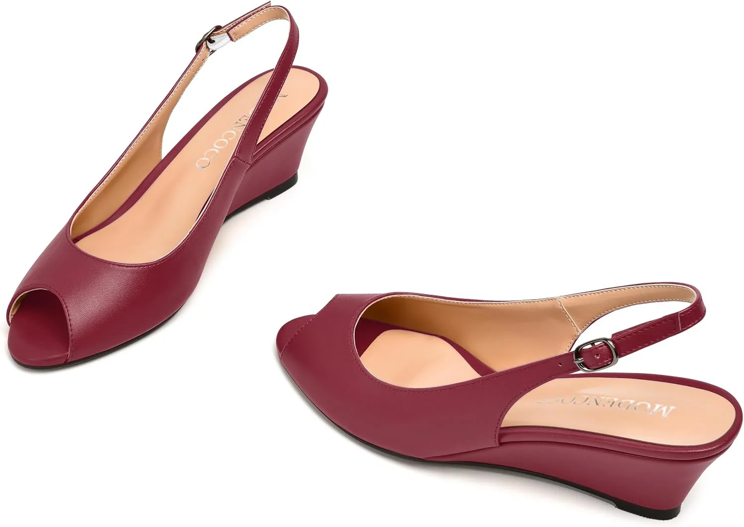MODENCOCO Womens Slingback Comfortable Buckle Bridal Matte Dress Peep Toe Wedge Low Heel Pumps Shoes 2 Inch