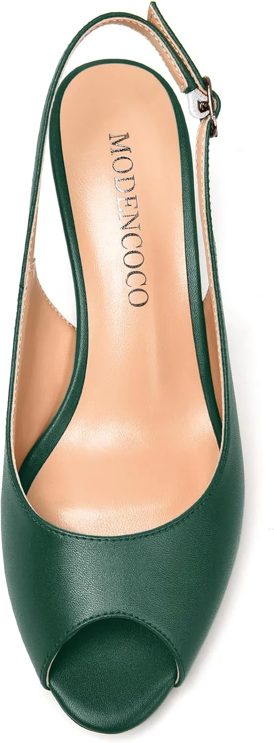 MODENCOCO Womens Slingback Comfortable Buckle Bridal Matte Dress Peep Toe Wedge Low Heel Pumps Shoes 2 Inch