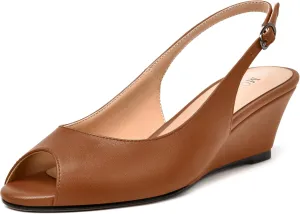 MODENCOCO Womens Slingback Comfortable Buckle Bridal Matte Dress Peep Toe Wedge Low Heel Pumps Shoes 2 Inch