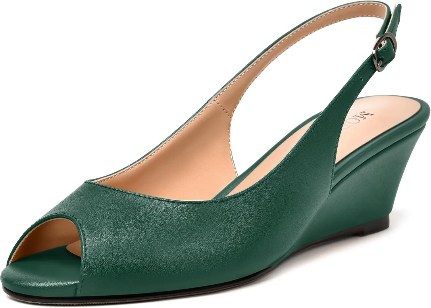 MODENCOCO Womens Slingback Comfortable Buckle Bridal Matte Dress Peep Toe Wedge Low Heel Pumps Shoes 2 Inch