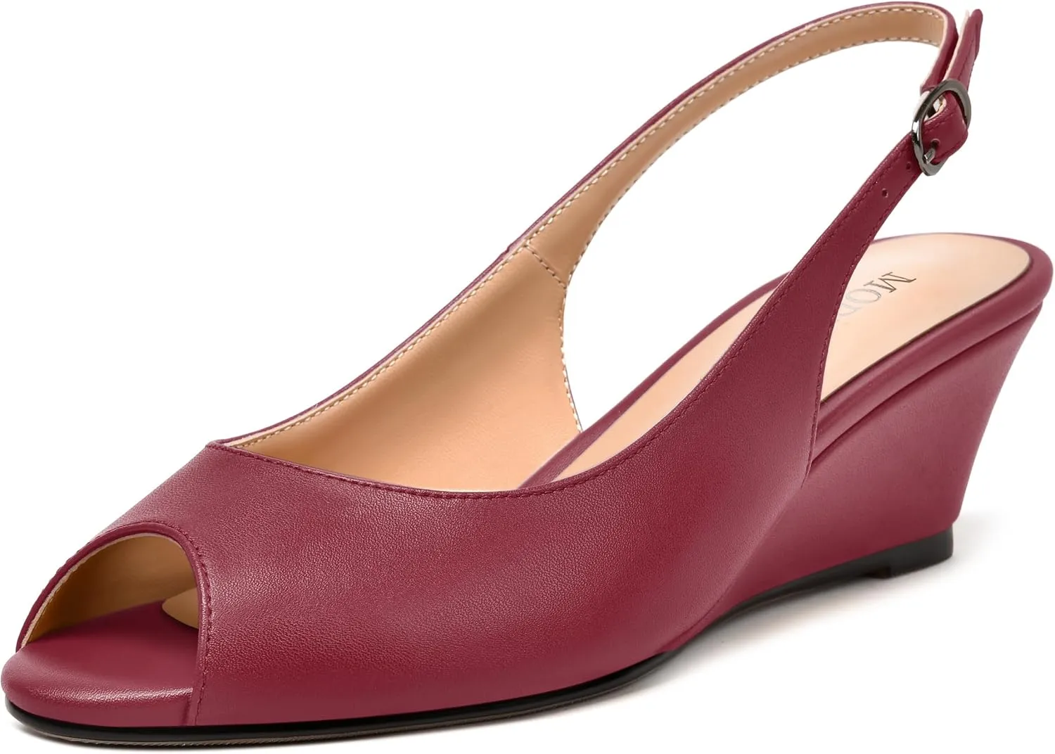 MODENCOCO Womens Slingback Comfortable Buckle Bridal Matte Dress Peep Toe Wedge Low Heel Pumps Shoes 2 Inch