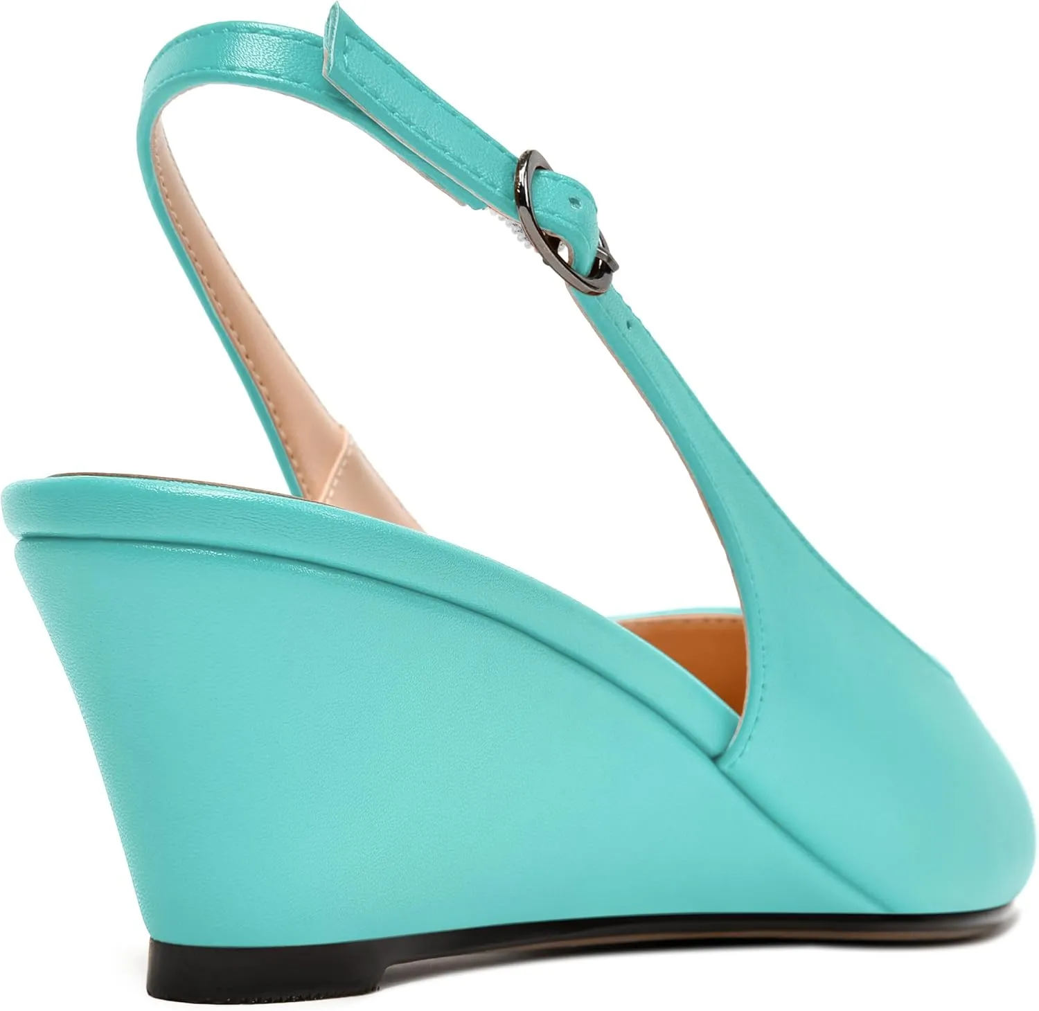 MODENCOCO Womens Slingback Comfortable Buckle Bridal Matte Dress Peep Toe Wedge Low Heel Pumps Shoes 2 Inch