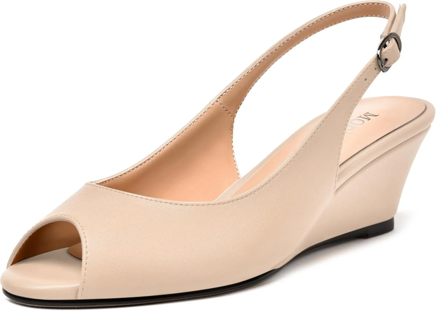MODENCOCO Womens Slingback Comfortable Buckle Bridal Matte Dress Peep Toe Wedge Low Heel Pumps Shoes 2 Inch