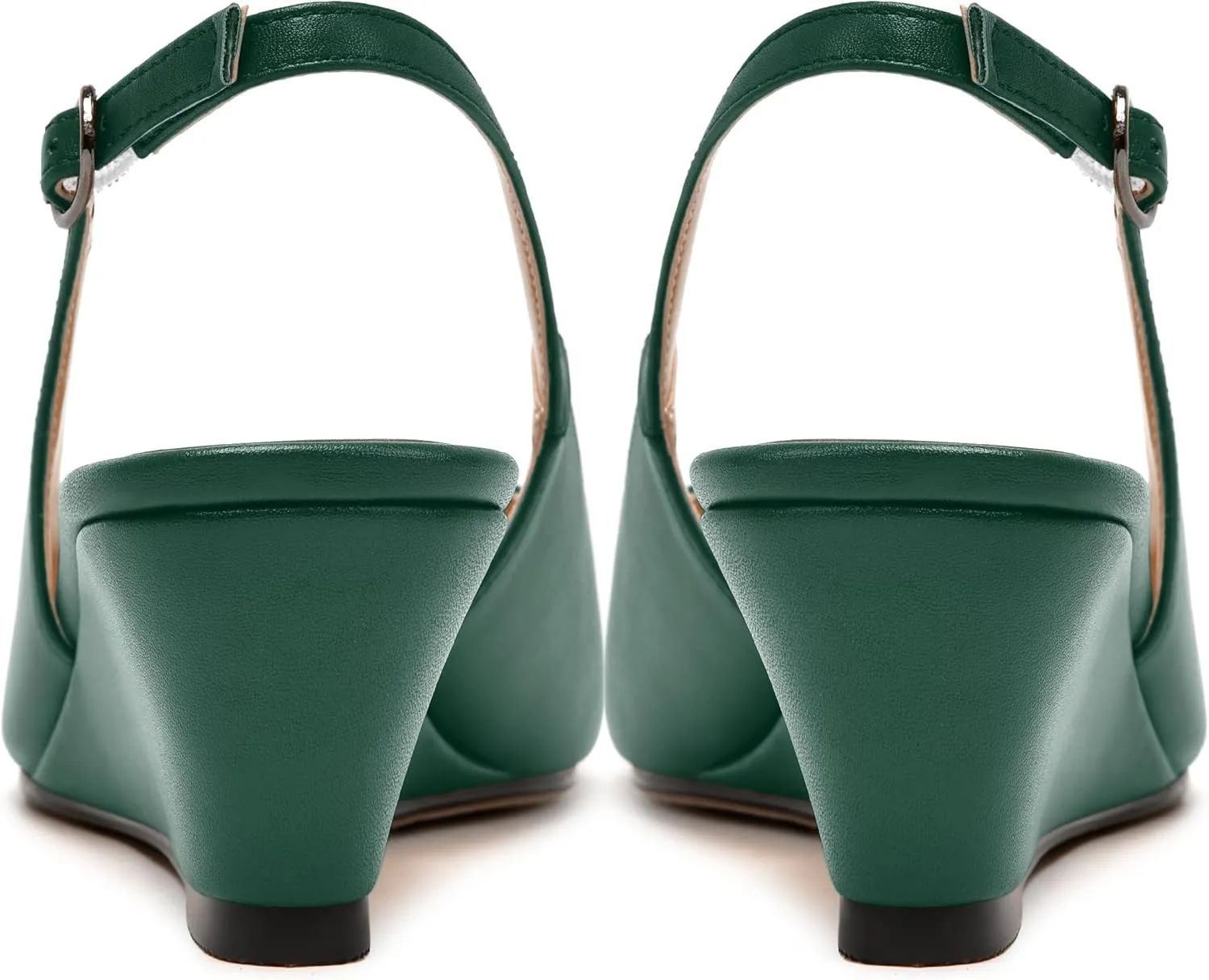 MODENCOCO Womens Slingback Comfortable Buckle Bridal Matte Dress Peep Toe Wedge Low Heel Pumps Shoes 2 Inch