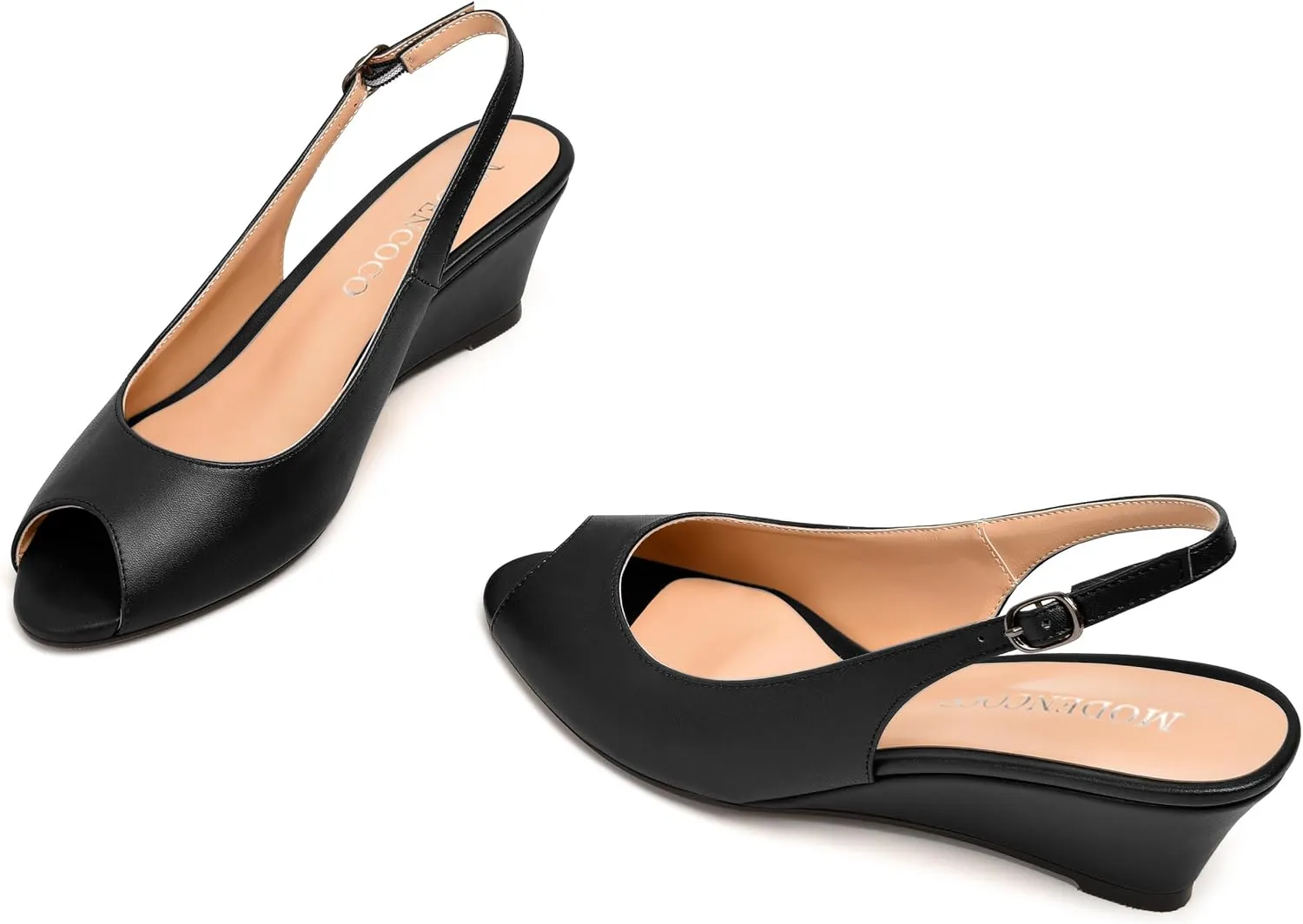 MODENCOCO Womens Slingback Comfortable Buckle Bridal Matte Dress Peep Toe Wedge Low Heel Pumps Shoes 2 Inch