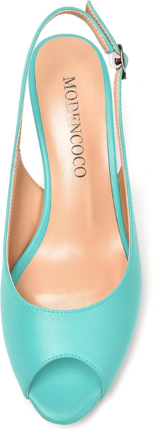 MODENCOCO Womens Slingback Comfortable Buckle Bridal Matte Dress Peep Toe Wedge Low Heel Pumps Shoes 2 Inch