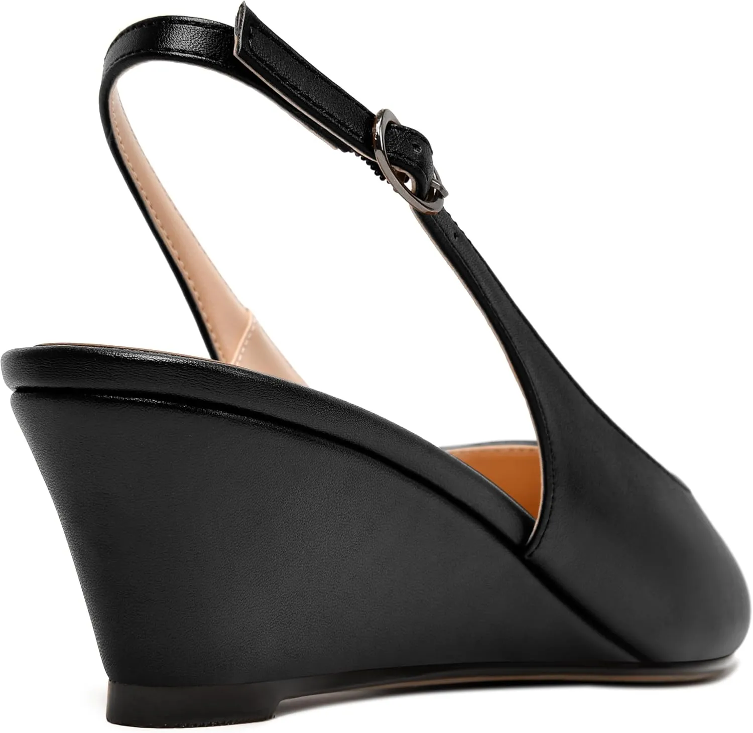 MODENCOCO Womens Slingback Comfortable Buckle Bridal Matte Dress Peep Toe Wedge Low Heel Pumps Shoes 2 Inch