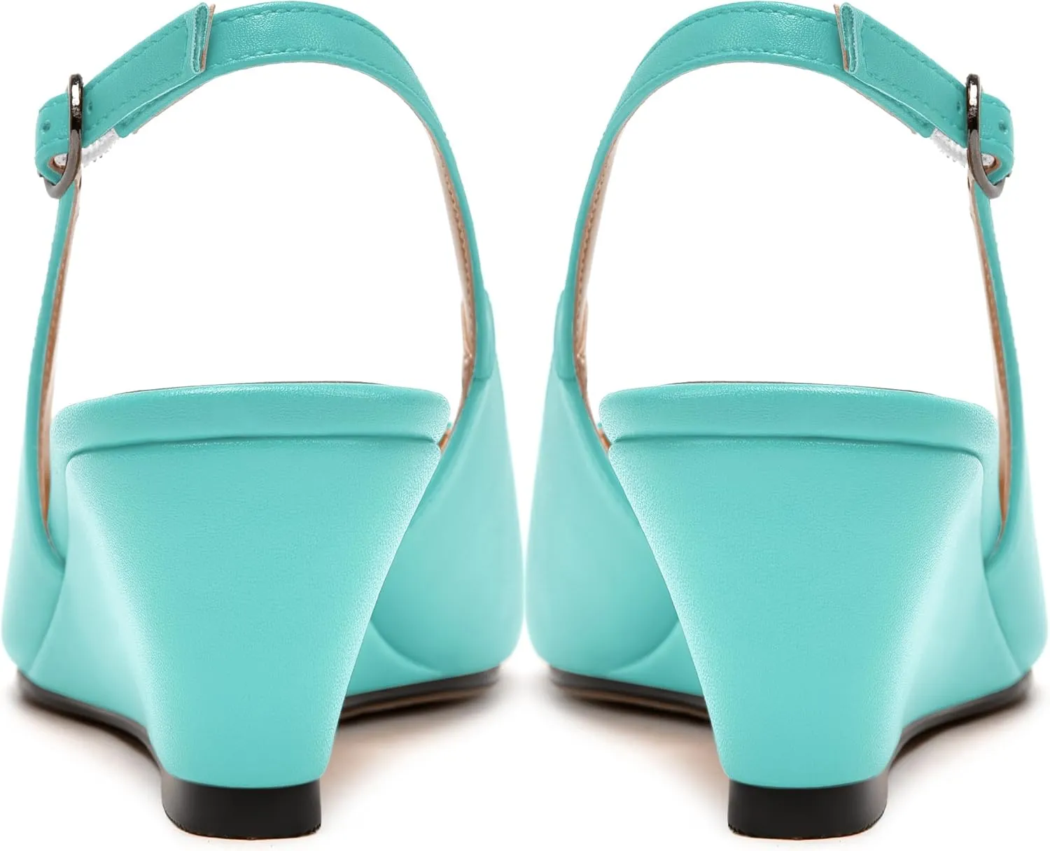 MODENCOCO Womens Slingback Comfortable Buckle Bridal Matte Dress Peep Toe Wedge Low Heel Pumps Shoes 2 Inch