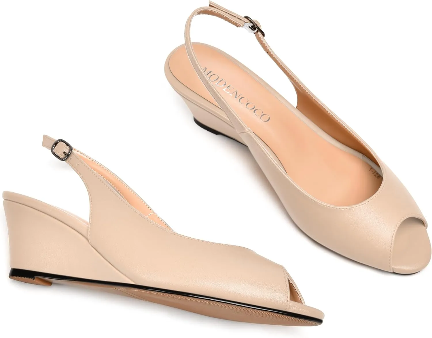 MODENCOCO Womens Slingback Comfortable Buckle Bridal Matte Dress Peep Toe Wedge Low Heel Pumps Shoes 2 Inch