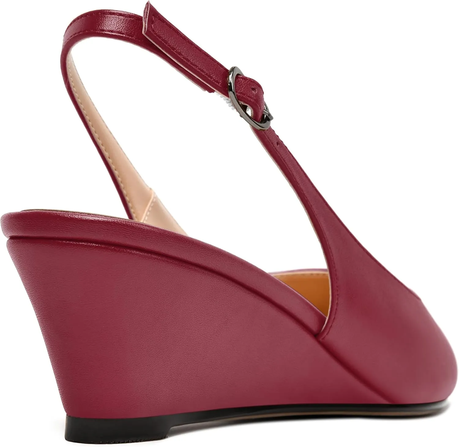MODENCOCO Womens Slingback Comfortable Buckle Bridal Matte Dress Peep Toe Wedge Low Heel Pumps Shoes 2 Inch