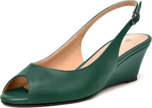 MODENCOCO Womens Slingback Comfortable Buckle Bridal Matte Dress Peep Toe Wedge Low Heel Pumps Shoes 2 Inch