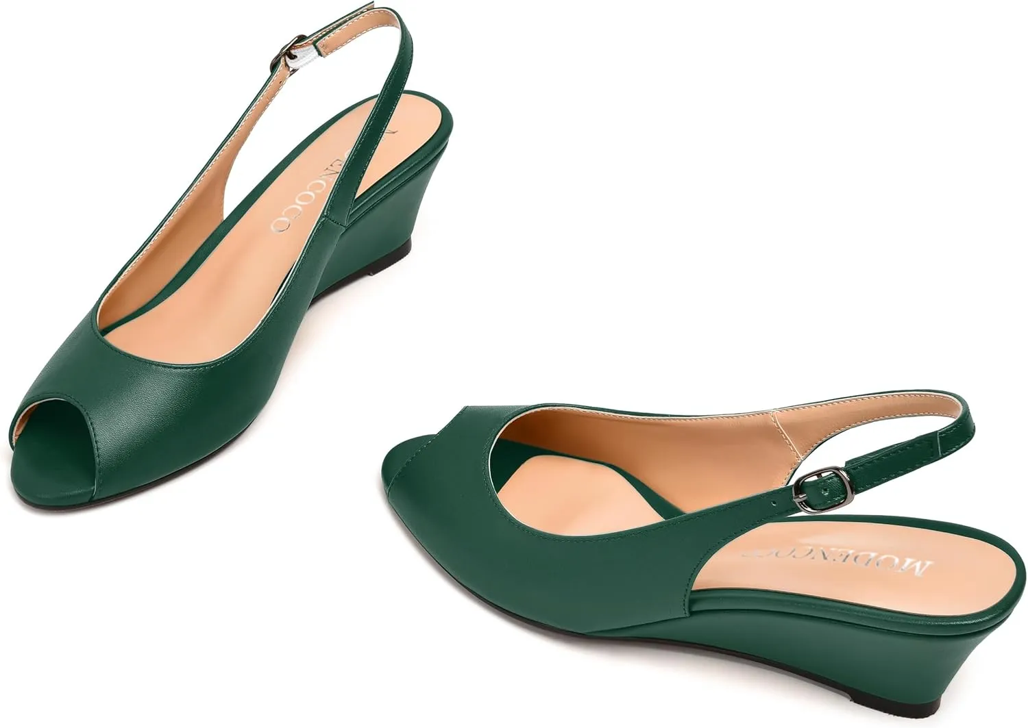 MODENCOCO Womens Slingback Comfortable Buckle Bridal Matte Dress Peep Toe Wedge Low Heel Pumps Shoes 2 Inch