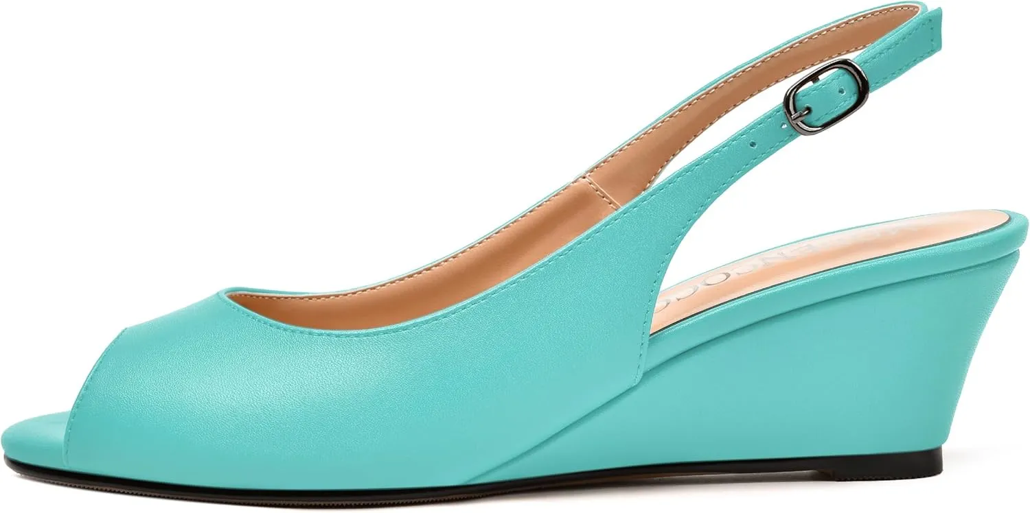 MODENCOCO Womens Slingback Comfortable Buckle Bridal Matte Dress Peep Toe Wedge Low Heel Pumps Shoes 2 Inch