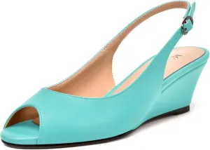 MODENCOCO Womens Slingback Comfortable Buckle Bridal Matte Dress Peep Toe Wedge Low Heel Pumps Shoes 2 Inch