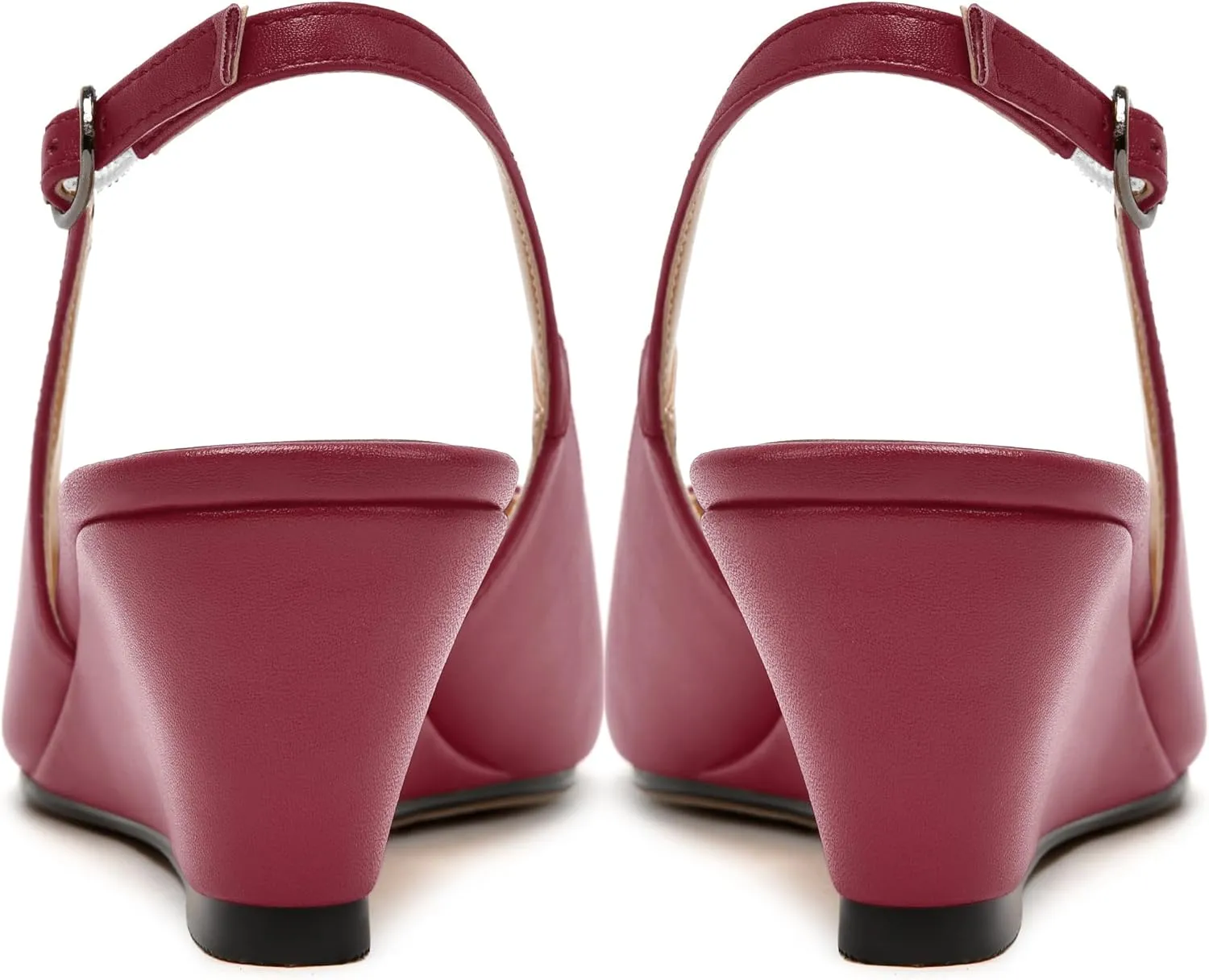 MODENCOCO Womens Slingback Comfortable Buckle Bridal Matte Dress Peep Toe Wedge Low Heel Pumps Shoes 2 Inch